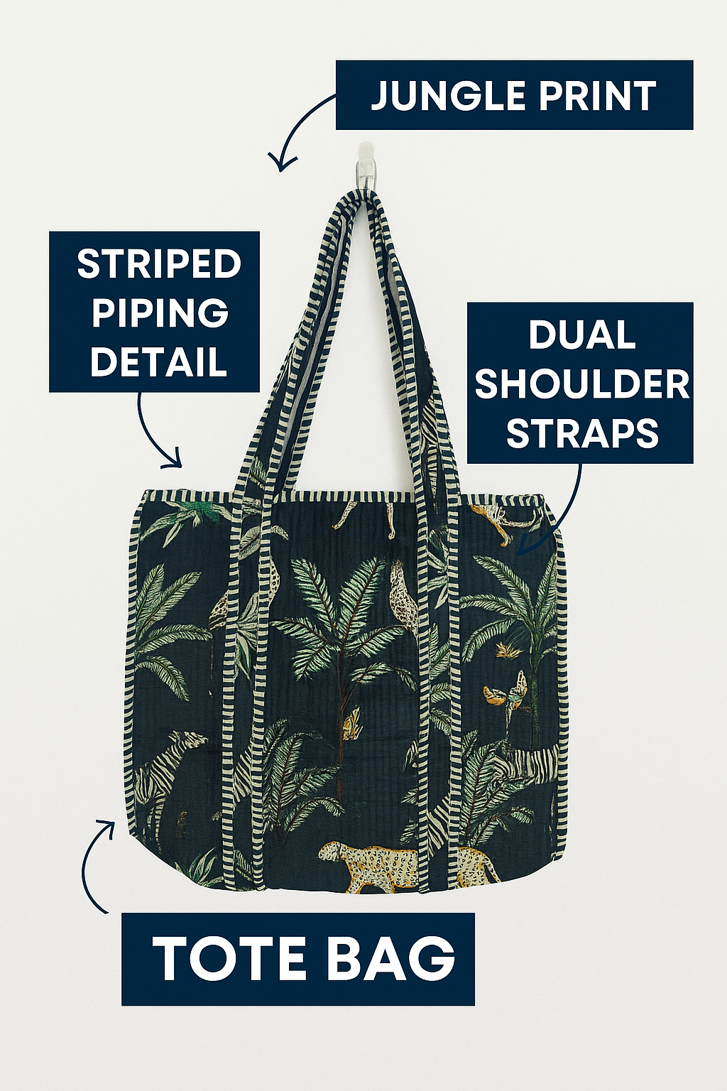 2.	Safari Chic Bag 	3.	Wild Tropics Tote 	4.	Midnight Jungle Carryall 	5.	Safari Nights Tote 	6.	Wild Wanderer Bag 	7.	Tropical Explorer Tote 	8.	Midnight Safari Shopper 	9.	Boho Jungle Bag 	10.	Wildlife Adventure Tote