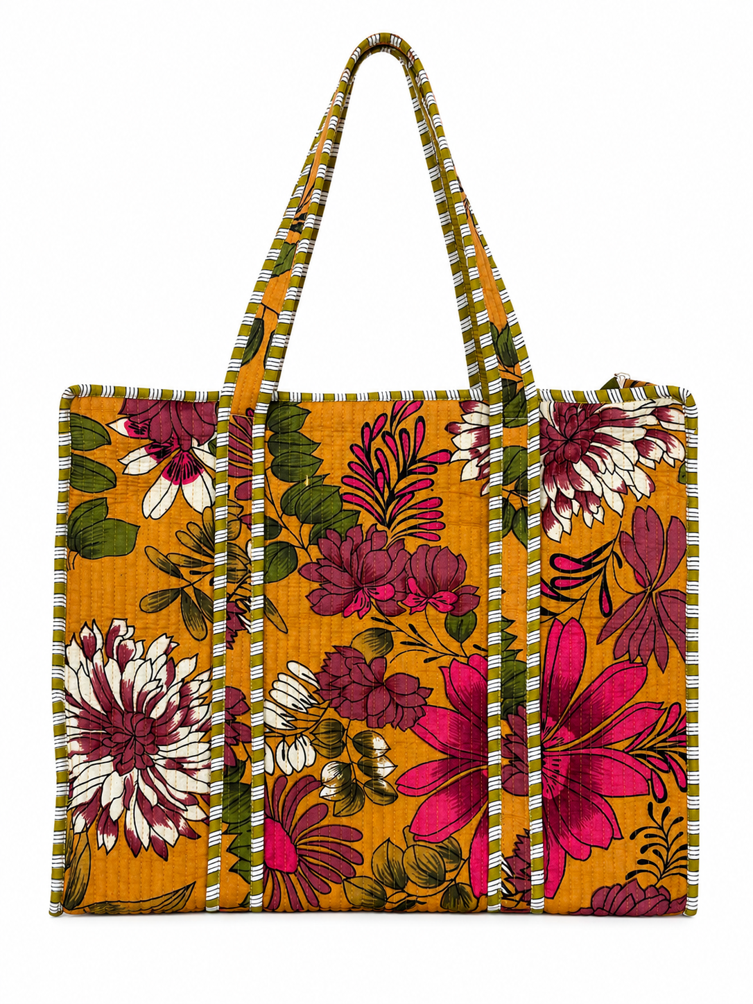 Vintage Floral Quilted Tote Bag | Large Cotton Shoulder Bag | Boho Everyday Shopper | Handmade Floral Carryall
