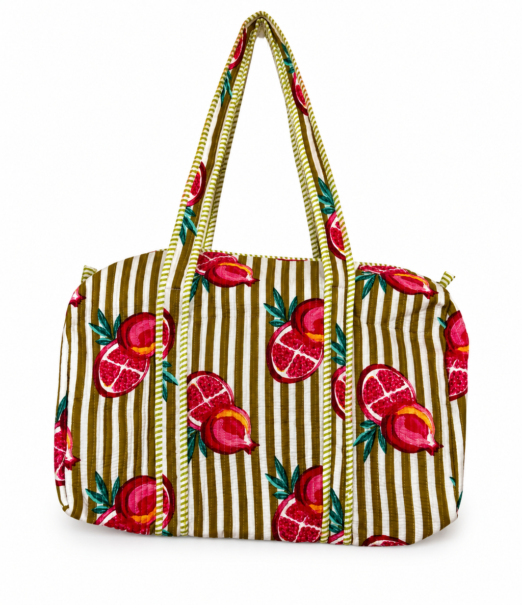Quilted Pomegranate Print Travel Duffel Bag