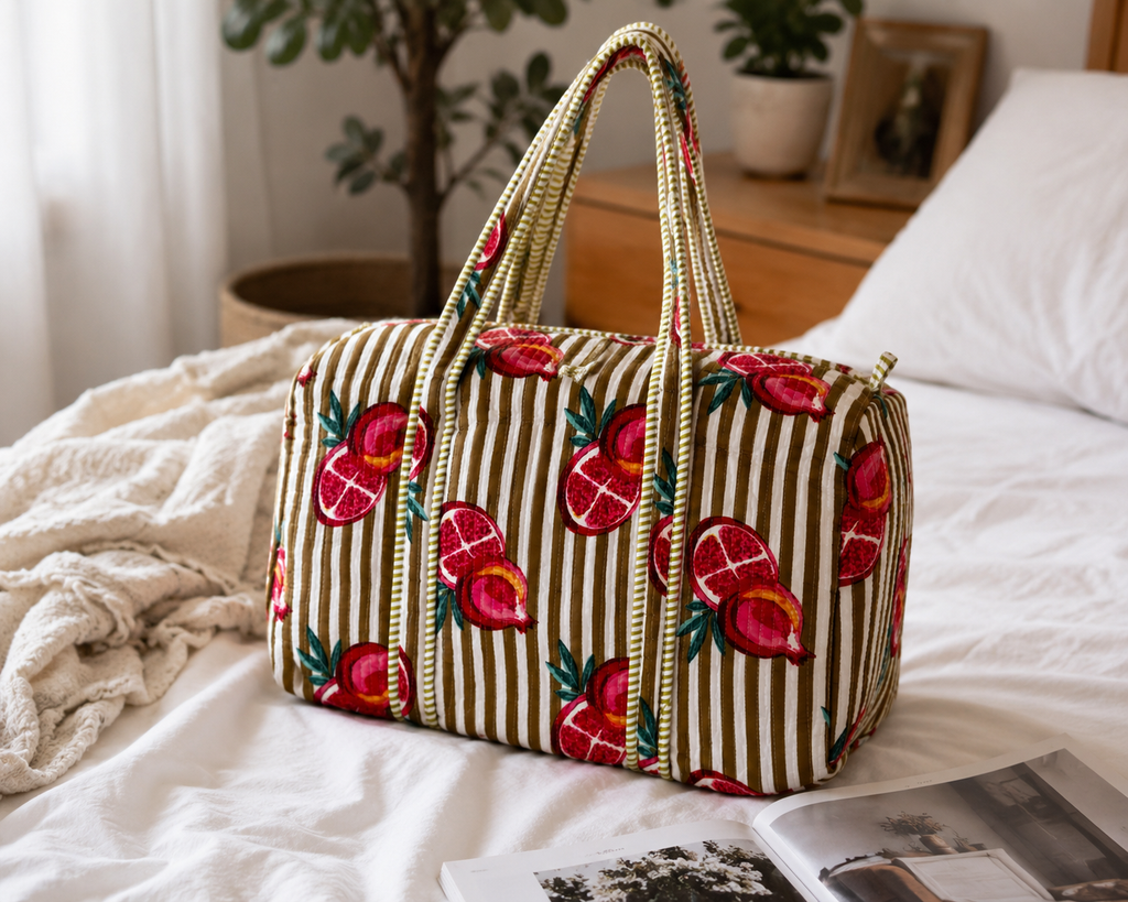 Quilted Pomegranate Print Travel Duffel Bag
