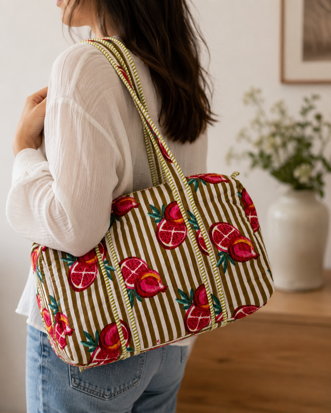 Quilted Pomegranate Print Travel Duffel Bag