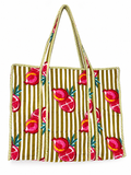 Quilted Cotton Tote Bag for Women | Large Pomegranate Print Shoulder Bag | Reusable Shopping, Beach, Travel & Everyday Handbag
