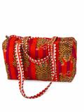 Handmade Tiger Print Red Quilted Cotton Duffel Bag | Large Boho Shoulder Bag | Reusable Shopping & Travel Duffel