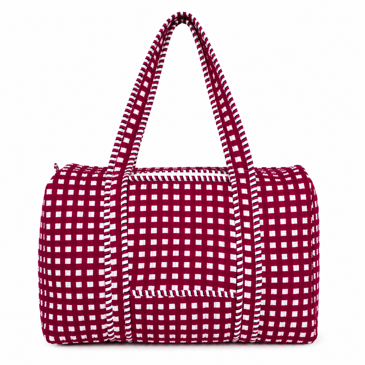 Quilted Travel Duffle Bag – Red Check Print Handmade Cotton Weekender Bag
