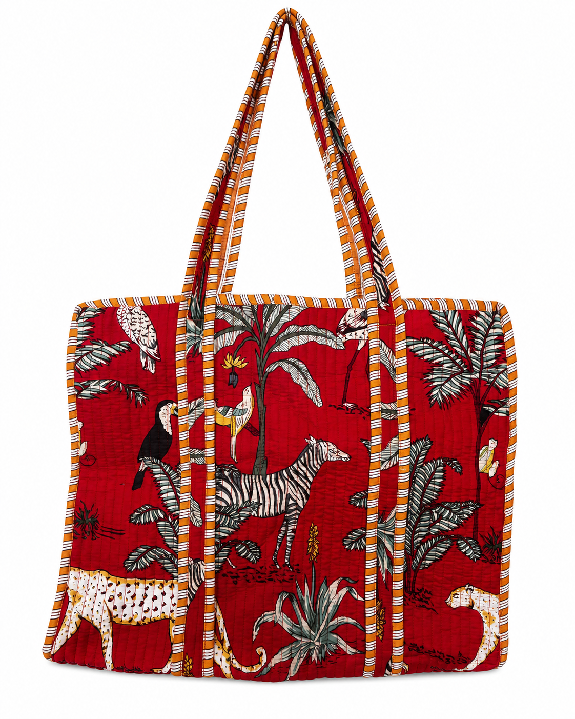 Handmade Red Tiger Print Quilted Cotton Tote Bag