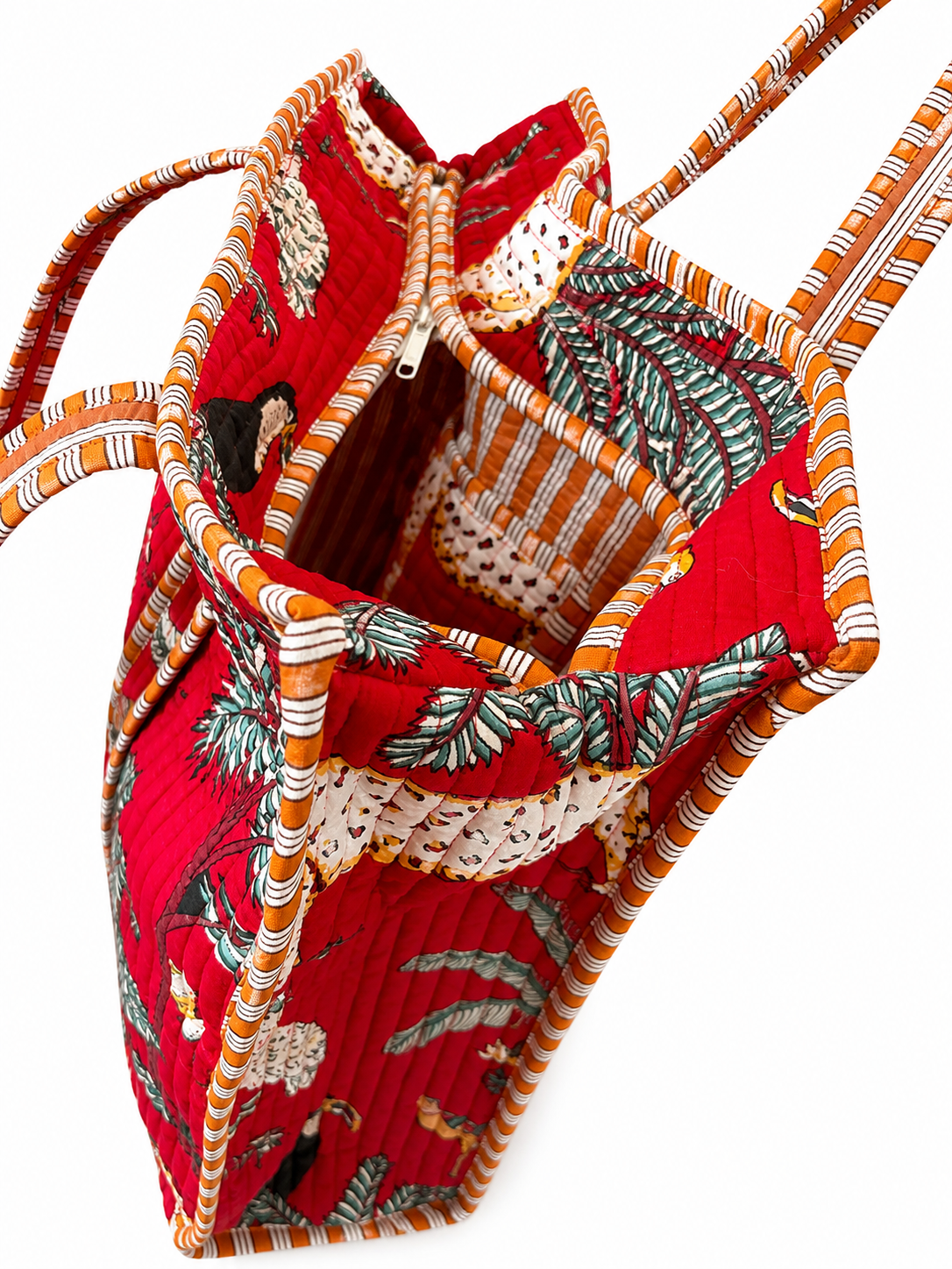 Handmade Red Tiger Print Quilted Cotton Tote Bag