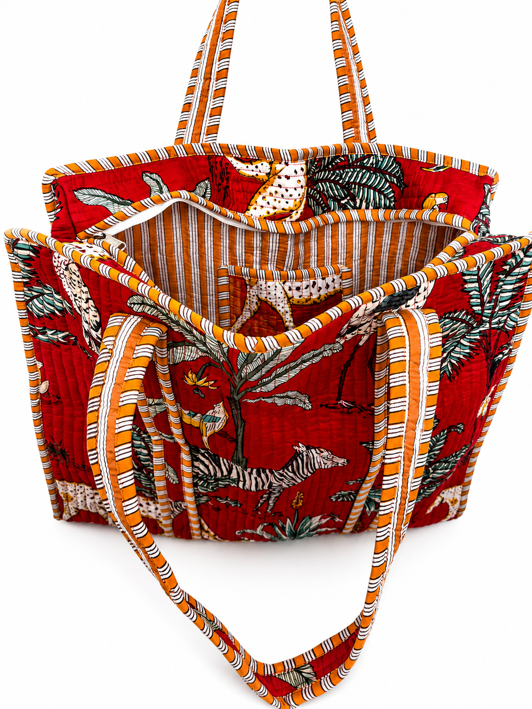 Handmade Red Tiger Print Quilted Cotton Tote Bag