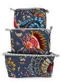 3-Piece Quilted Cotton Makeup Bag Set for Women | Floral Cosmetic Bags | Travel Toiletry Organiser | Large Medium Small Zipper Pouches | Makeup Storage Case | Toiletry Wash Bag | Skincare Organiser | Gift for Her | Lightweight & Reusable