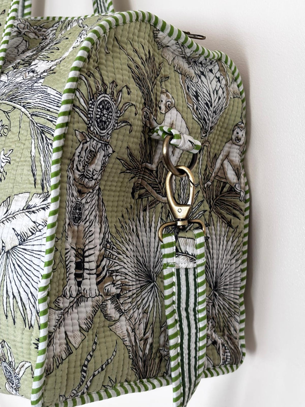Quilted Cotton Safari Jungle Print Weekender Duffel Bag – Green Travel Holdall for Women