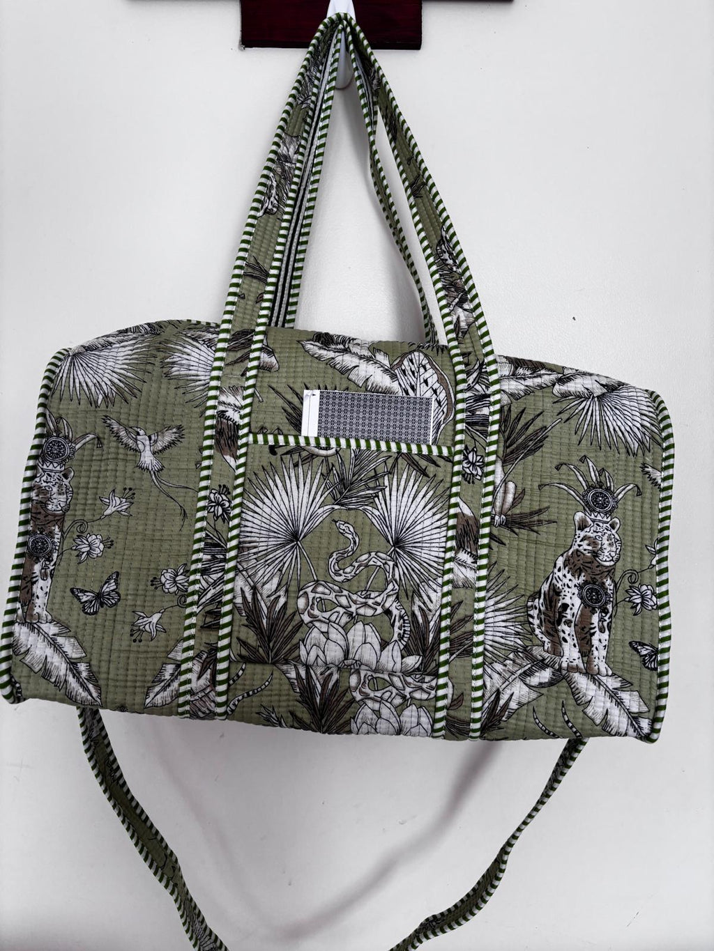 Quilted Cotton Safari Jungle Print Weekender Duffel Bag – Green Travel Holdall for Women