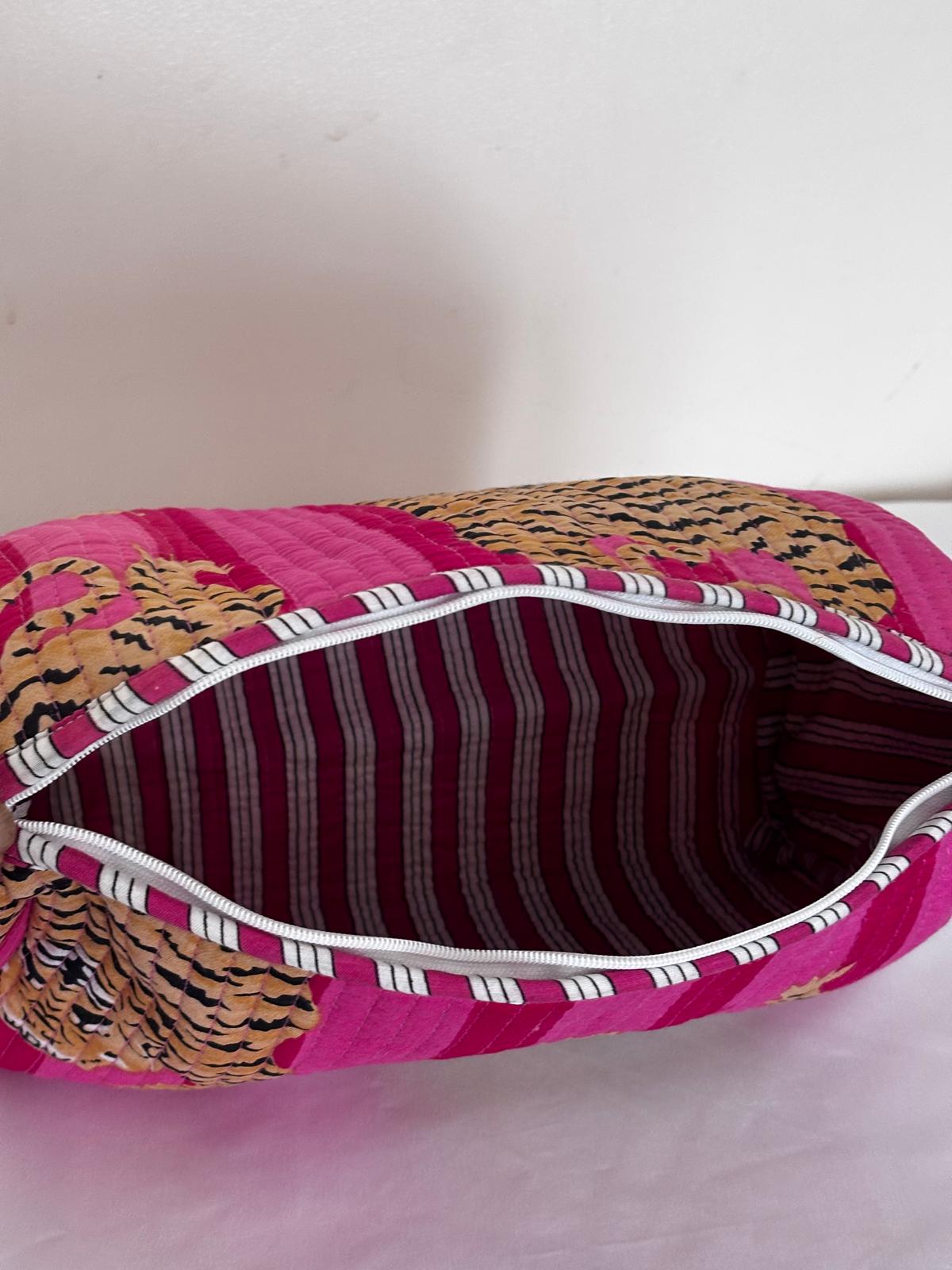 Tiger Print Quilted Cotton Makeup Bag Set of 3 | Handmade Cotton Cosmetic Bags | Travel Toiletry Pouch | Makeup Organiser | Gift for Women