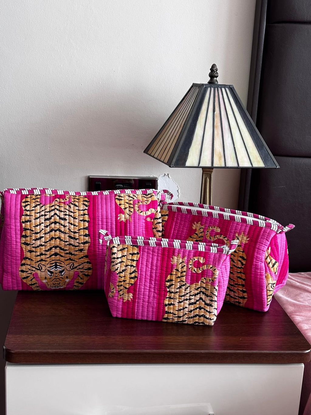 Tiger Print Quilted Cotton Makeup Bag Set of 3 | Handmade Cotton Cosmetic Bags | Travel Toiletry Pouch | Makeup Organiser | Gift for Women